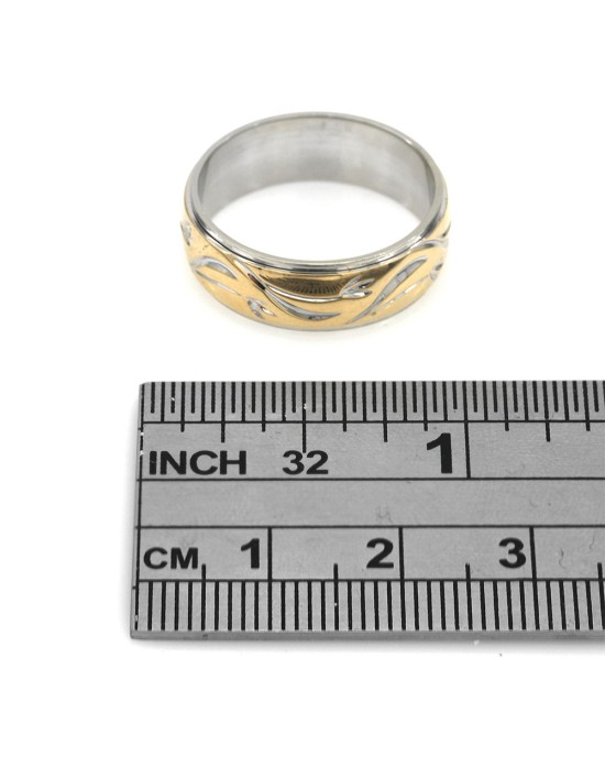 Gentlemans 2 Tone Etched Foliate Band Ring